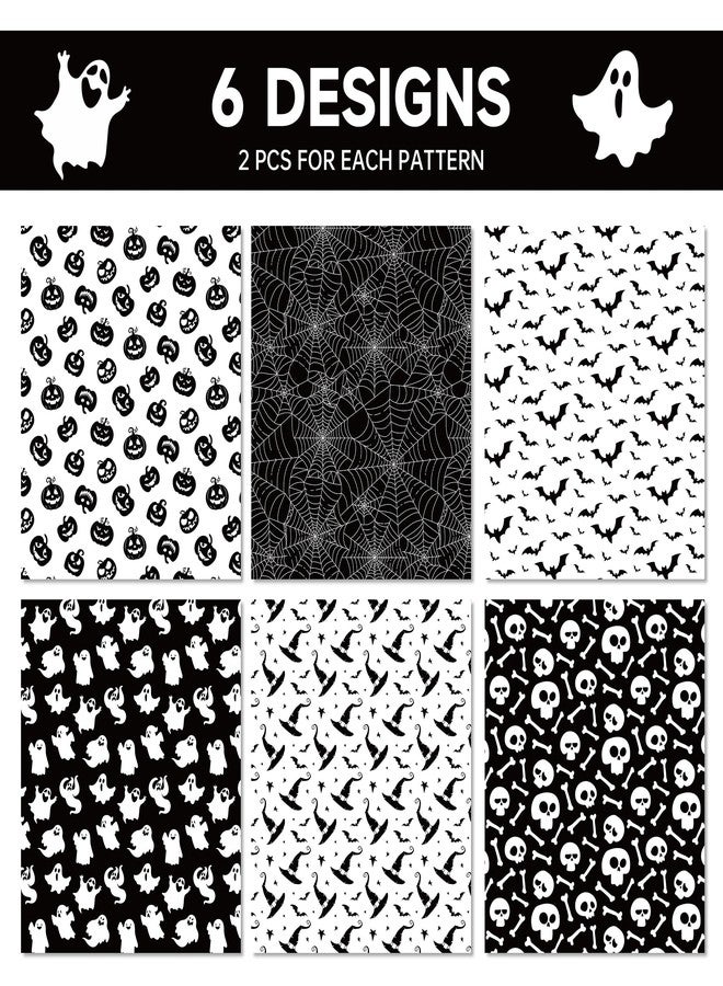 HOWAF 12 Halloween Wrapping Paper, Black White Halloween Gifts Wrapping Paper Folded Flat for Hallows' Eve Party Gift Packing, Bat Spider Web Pumpkins Ghost Gift Wrap Papers - Image 2